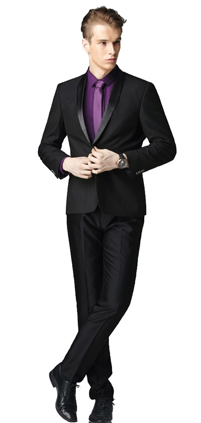 一粒扣青果領(lǐng)商務(wù)西裝定制模特上身效果圖