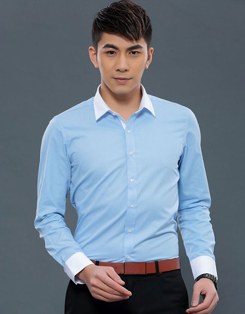 淺藍色職業襯衫工作服訂做款式