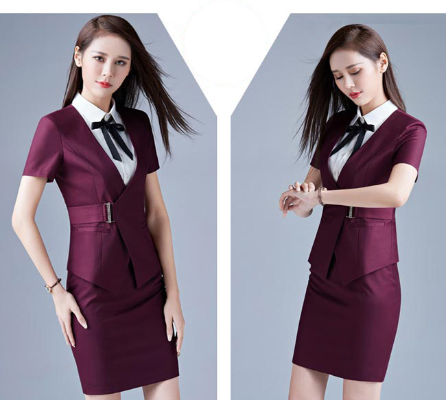 紫色款專柜營業員工作服模特展示圖二