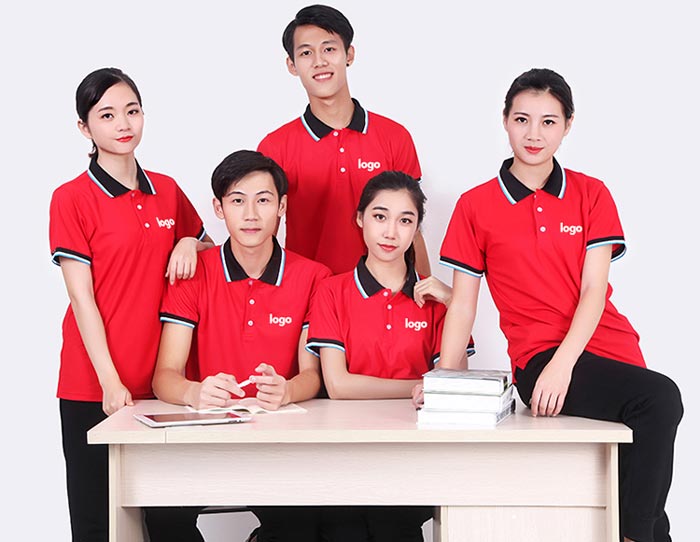 彩領短袖t恤衫定制款式模特展示圖