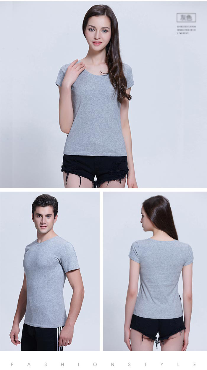 花灰色純棉短袖圓領t恤文化衫定制款式男/女展示圖