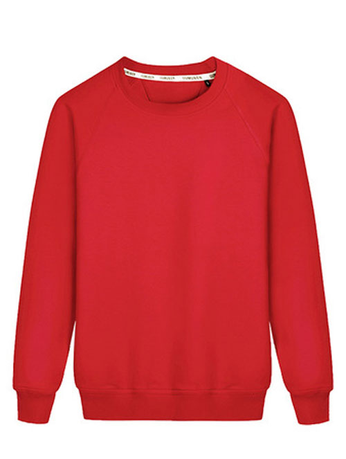 紅色圓領插肩袖線圈衛衣