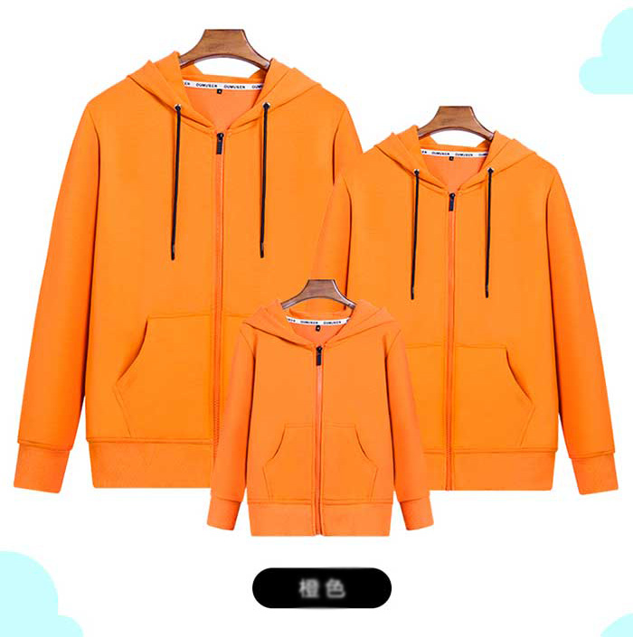 橙色連帽線圈拉鏈款衛衣定做效果展示圖