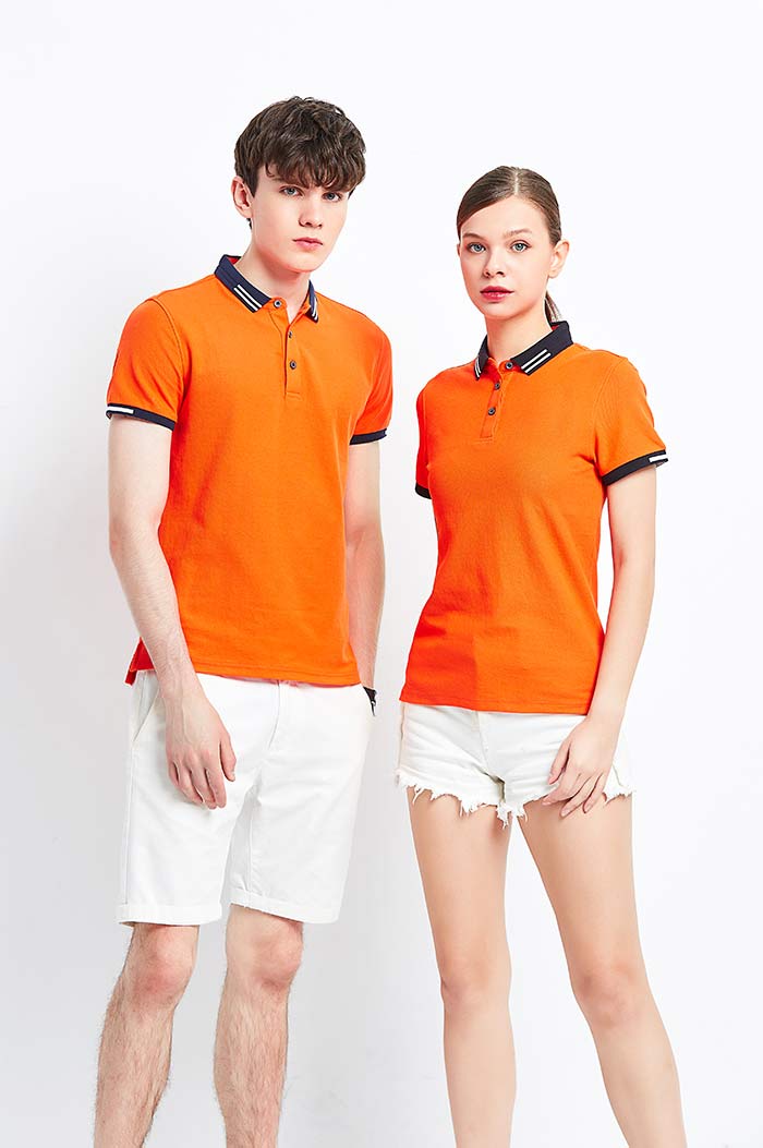 220克錦上添花翻領短袖POLO衫定做之桔色款式模特圖